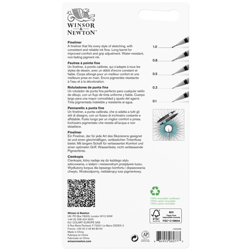 Winsor & Newton Fineliner nero punta Assortment Set