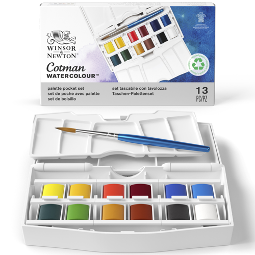Winsor & Newton Cotman Acquarello Pocket Plus - 12 mezzi-godet