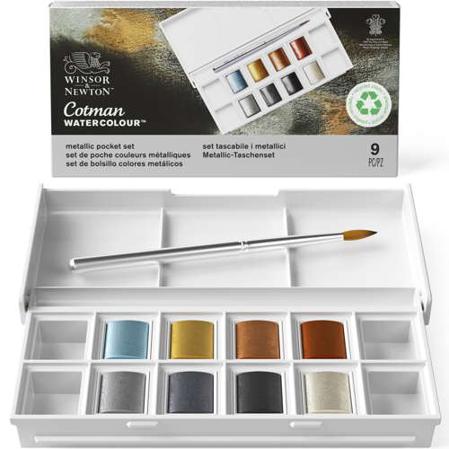 Winsor & Newton Acquarello Cotman Set 8 Mezzi Godet Colori Metallici