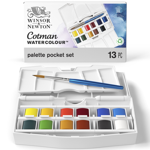 Winsor & Newton Cotman Acquarello Pocket Plus - 12 mezzi-godet