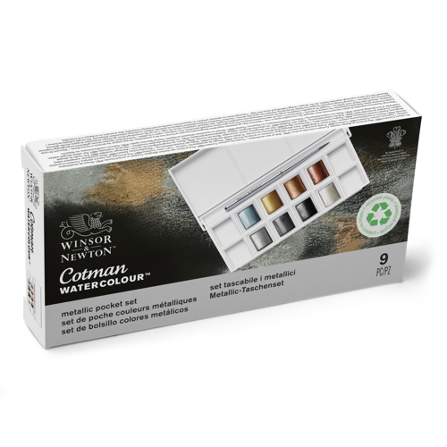 Winsor & Newton Acquarello Cotman Set 8 Mezzi Godet Colori Metallici