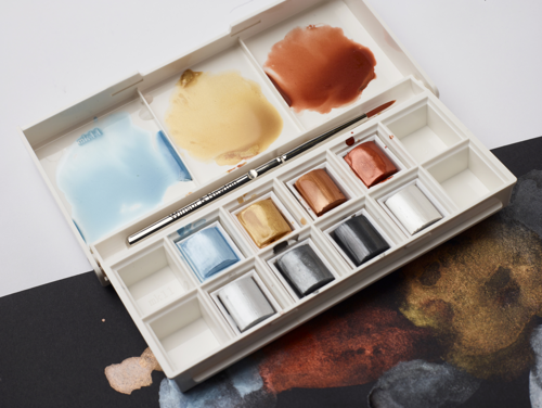 Winsor & Newton Acquarello Cotman Set 8 Mezzi Godet Colori Metallici