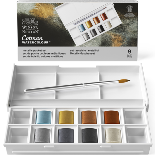 Winsor & Newton Acquarello Cotman Set 8 Mezzi Godet Colori Metallici