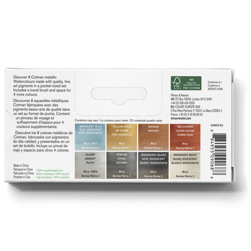 Winsor & Newton Acquarello Cotman Set 8 Mezzi Godet Colori Metallici