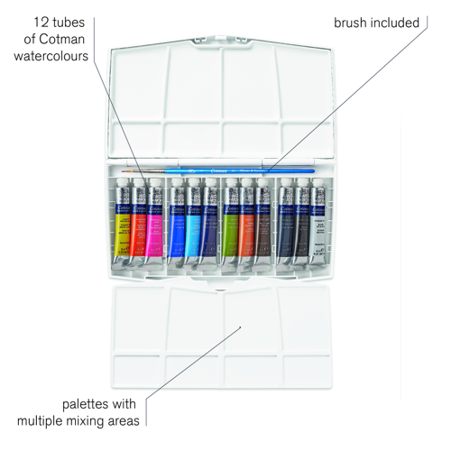 Winsor & Newton Cotman Scatola Painting Plus 12 Tubi 8ml