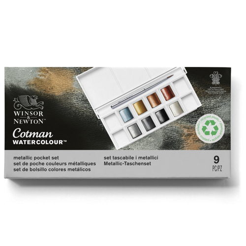 Winsor & Newton Acquarello Cotman Set 8 Mezzi Godet Colori Metallici