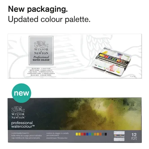 Winsor & Newton Professional Water Colour Customizable Travel Tin - 12 Mezzi Godet (Ex Black Box)