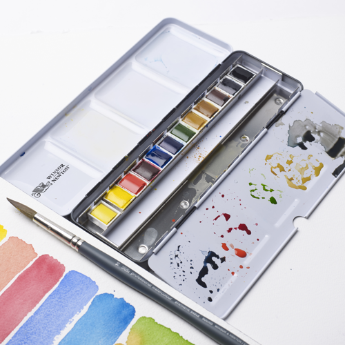 Winsor & Newton Professional Water Colour Customizable Travel Tin - 12 Mezzi Godet (Ex Black Box)