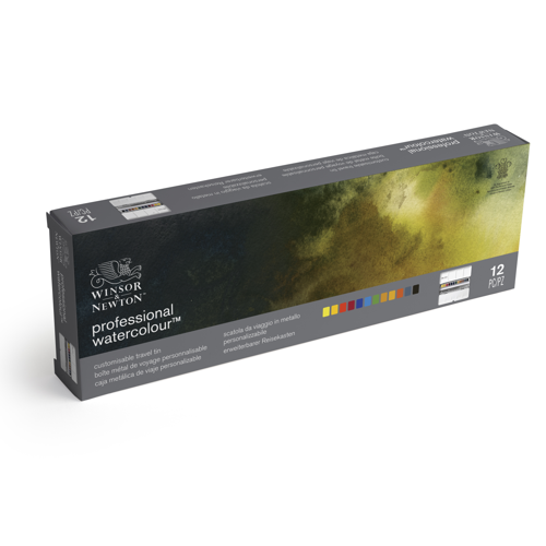 Winsor & Newton Professional Water Colour Customizable Travel Tin - 12 Mezzi Godet (Ex Black Box)