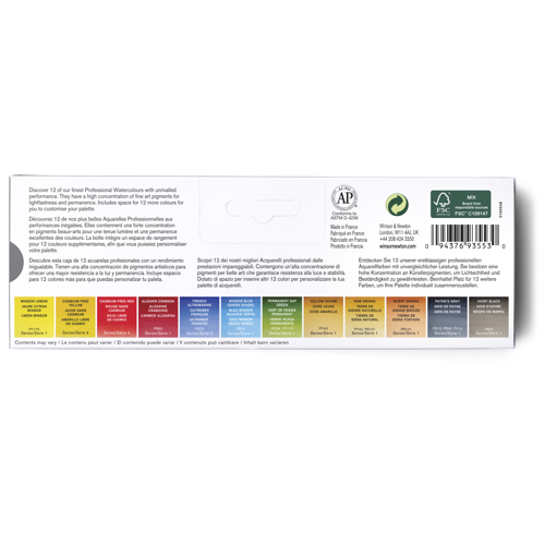 Winsor & Newton Professional Water Colour Customizable Travel Tin - 12 Mezzi Godet (Ex Black Box)
