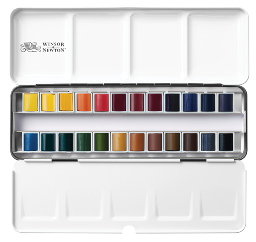 Winsor & Newton Professional Water Colour Complete Travel Tin - 24 Mezzi Godet