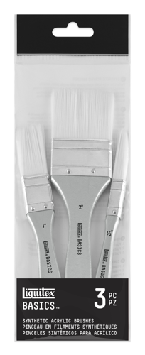 Liquitex Basics Set 3 Pennelli - Fibre Sintetiche - Piatto Misure 1/2",1",2"