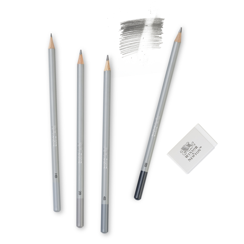 Winsor & Newton Studio Collection - Scatola in Metallo 4 Matite Grafite + Gomma (Blister)