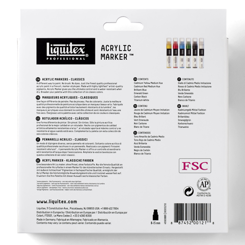 Liquitex Marker Acrilico Punta 15mm Set x 6 Colori Classici