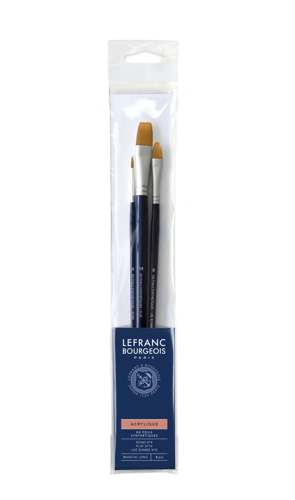 Lefranc Bourgeois Acrilico Fine Pennelli Sintetici Manico Lungo x3 - Tondo 4/Piatto 14/ Mandorla 8