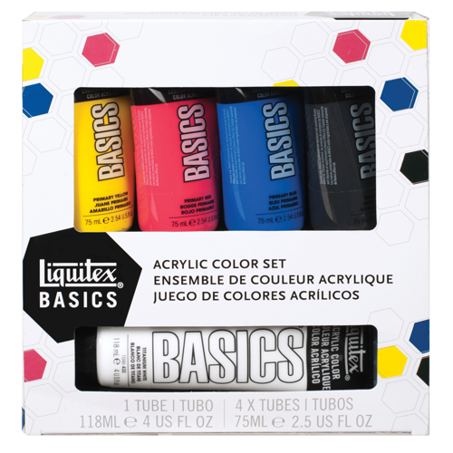 Liquitex Basics Colori Acrilici Set 4x75ml, Biano 118ml colori essenziali