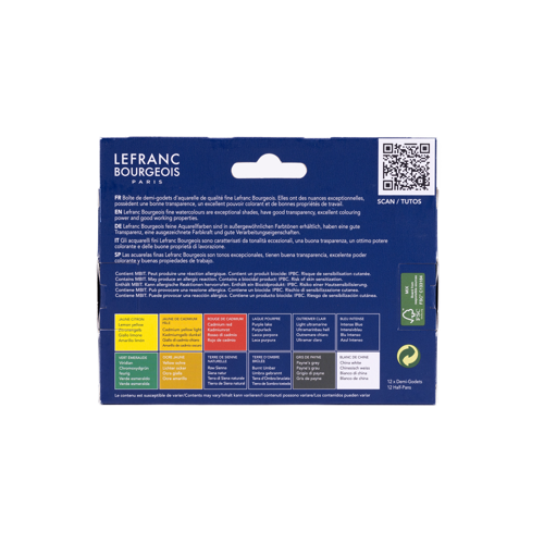 Lefranc Bourgeois Acquarello Fine - Scatola Plastica 12 Mezzi Godet
