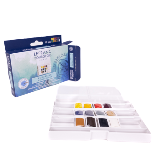Lefranc Bourgeois Acquarello Fine - Scatola Plastica 12 Mezzi Godet