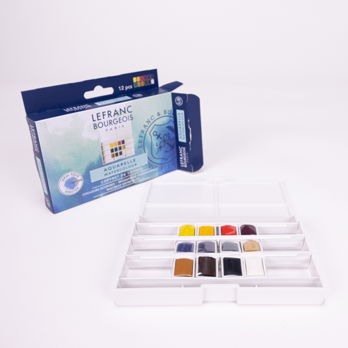 Lefranc Bourgeois Acquarello Fine - Scatola Plastica 12 Mezzi Godet