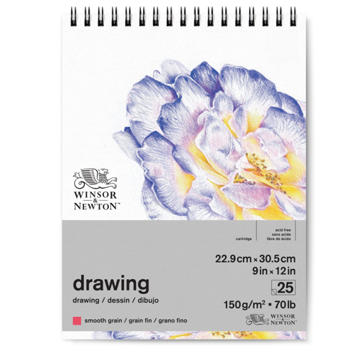 Winsor & Newton Carta Disegno - Blocco A Spirale Grana Fine 150G - 22,9 x 30,5 cm - 25 Fogli