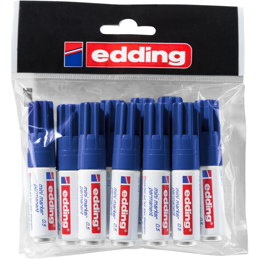 edding 0.5 mini permanent marker polybag of 10 blue