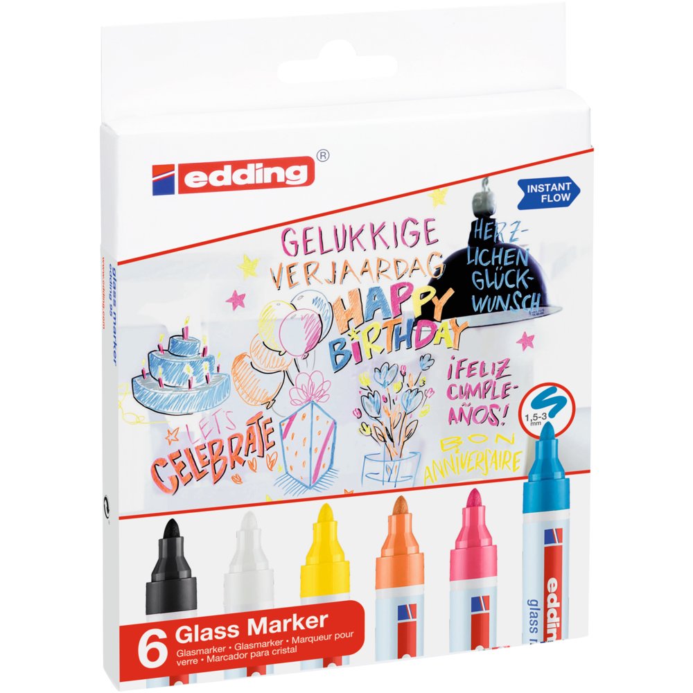 edding 95 glass marker set of 6 assorted
