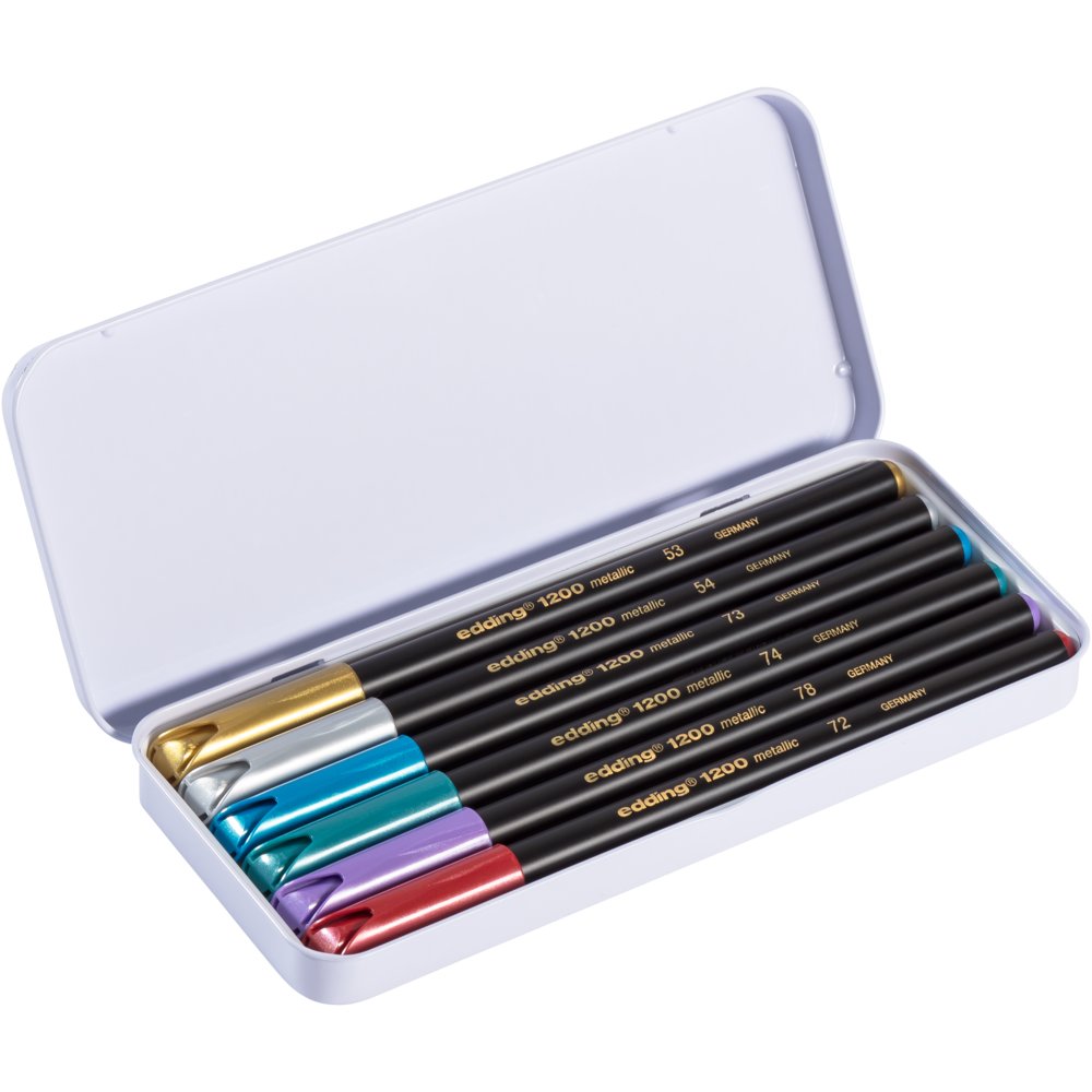 edding 1200 metallic colour pen metal box of 6 assorted