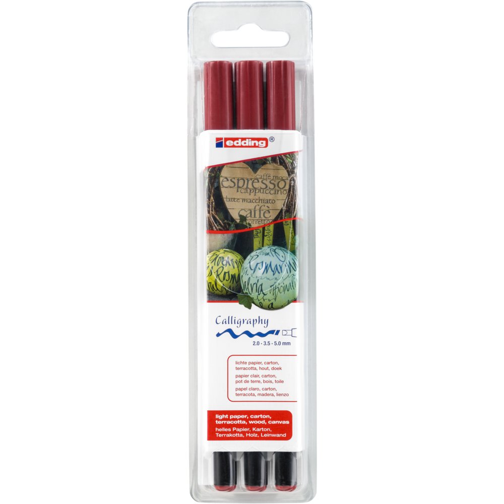 edding 1255 calligraphy pen set of 3 crimson lake