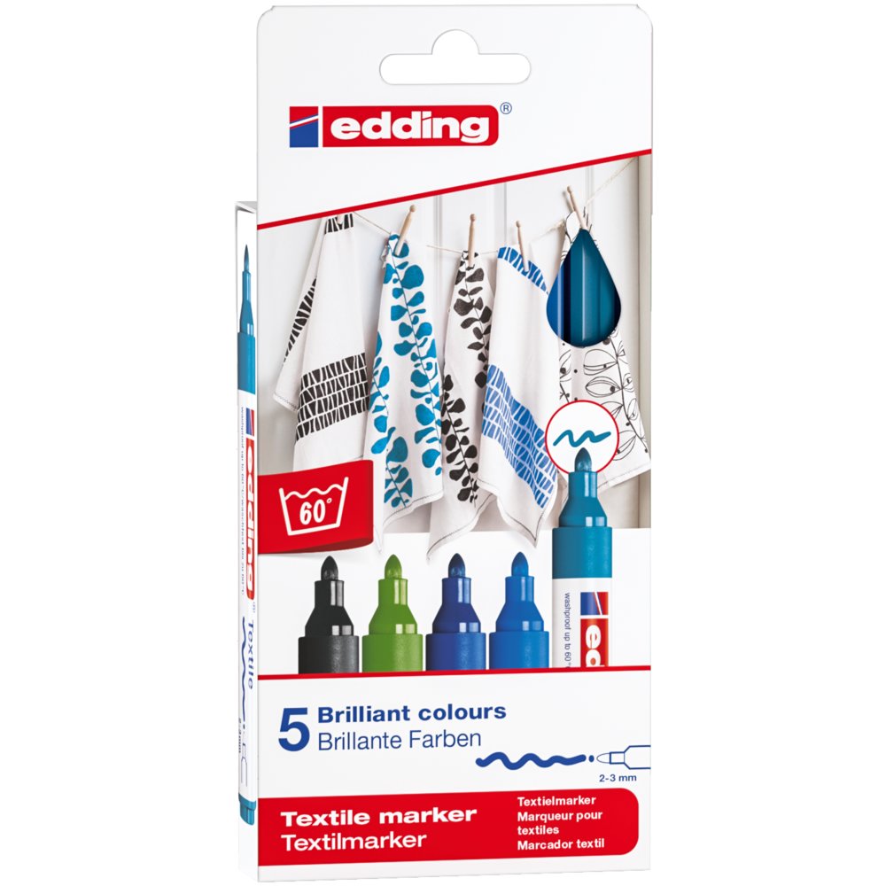 edding 4500 textile marker set of 5 assorted cool