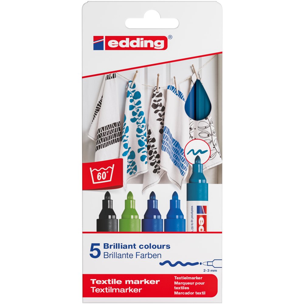 edding 4500 textile marker set of 5 assorted cool