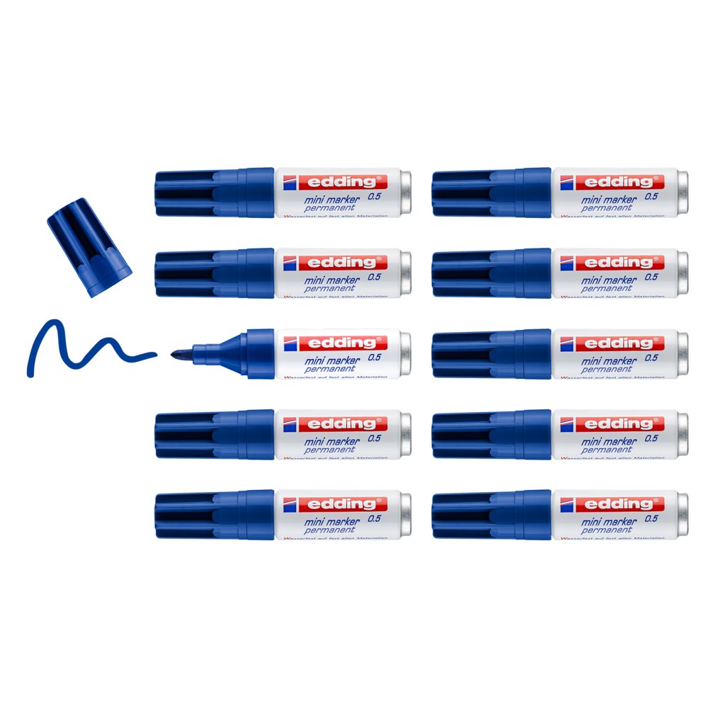 edding 0.5 mini permanent marker polybag of 10 blue