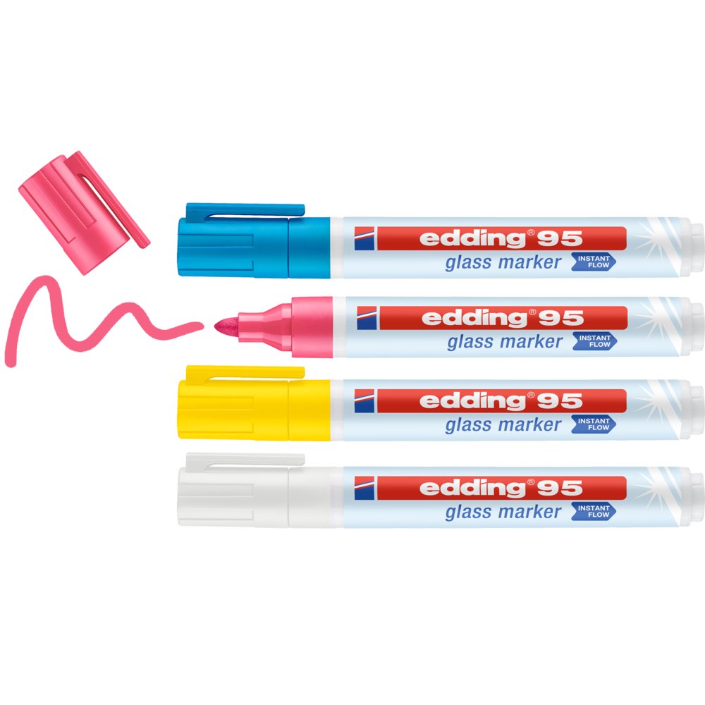 edding 95 glass marker set of 4 assorted light