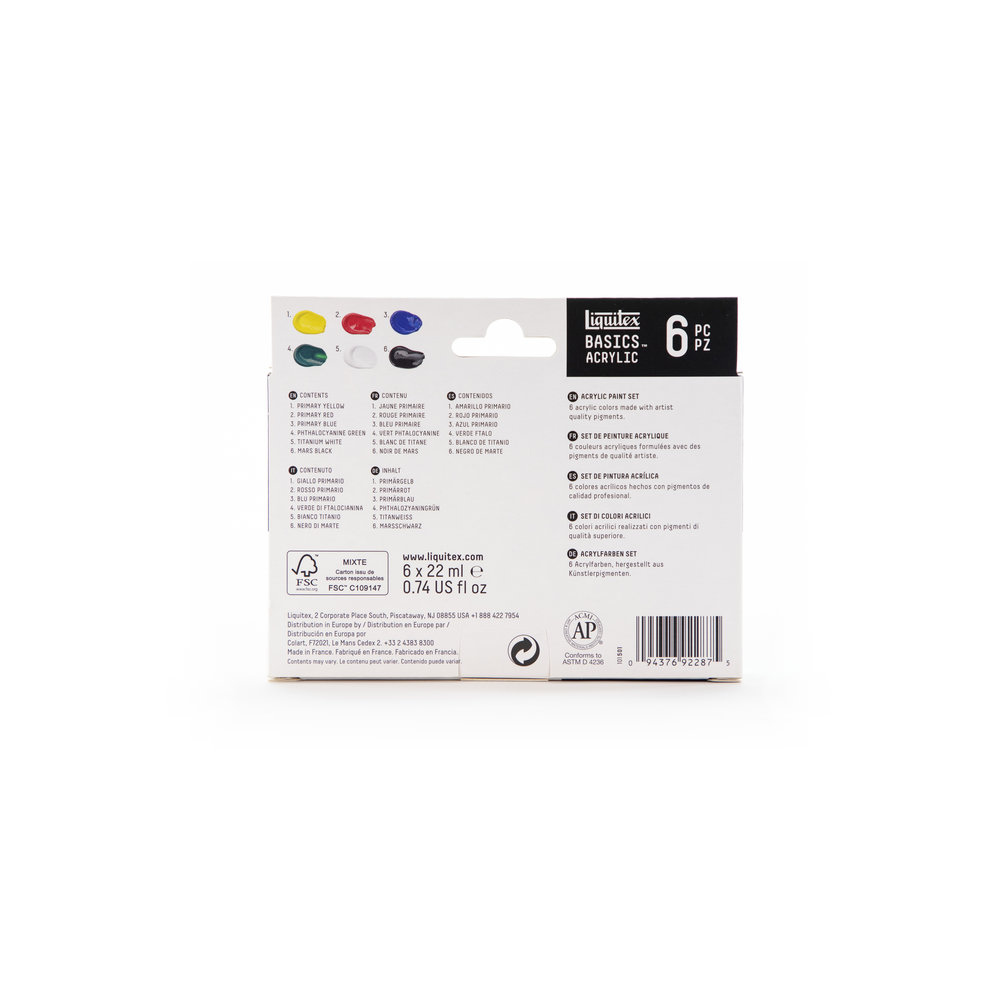 Liquitex Basics Acrylic Primary Colours Set - 6x22ml