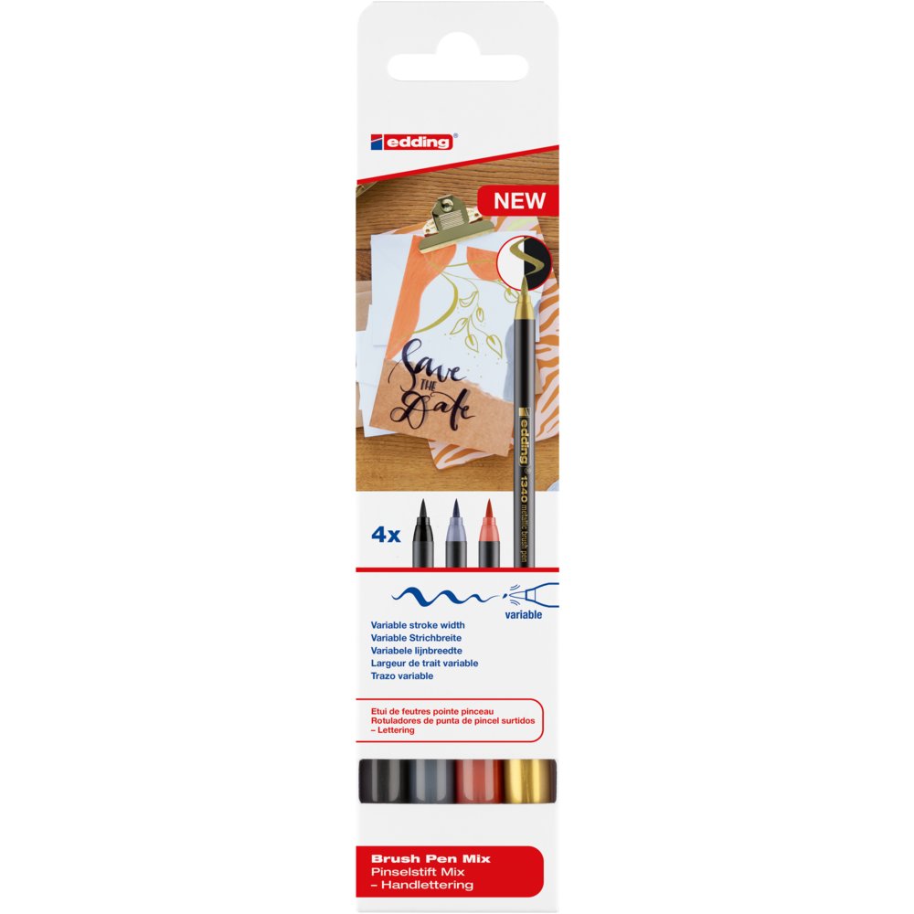 edding brush pen mix set of 4 assorted