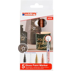 edding 753 gloss paint marker calligraphy set of 5 assorted metallic