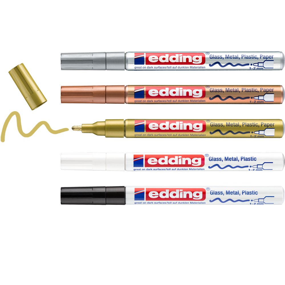 edding 751 gloss paint marker set of 5 assorted metallic