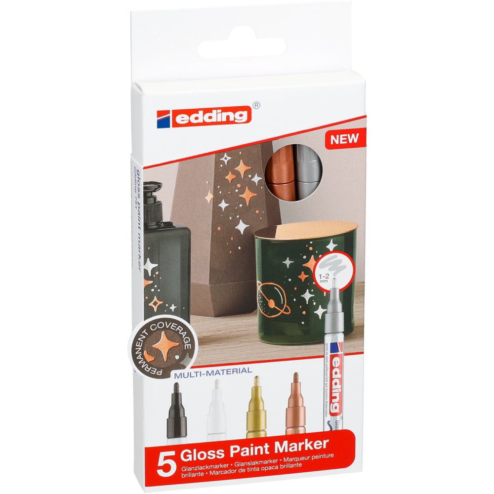 edding 751 gloss paint marker set of 5 assorted metallic