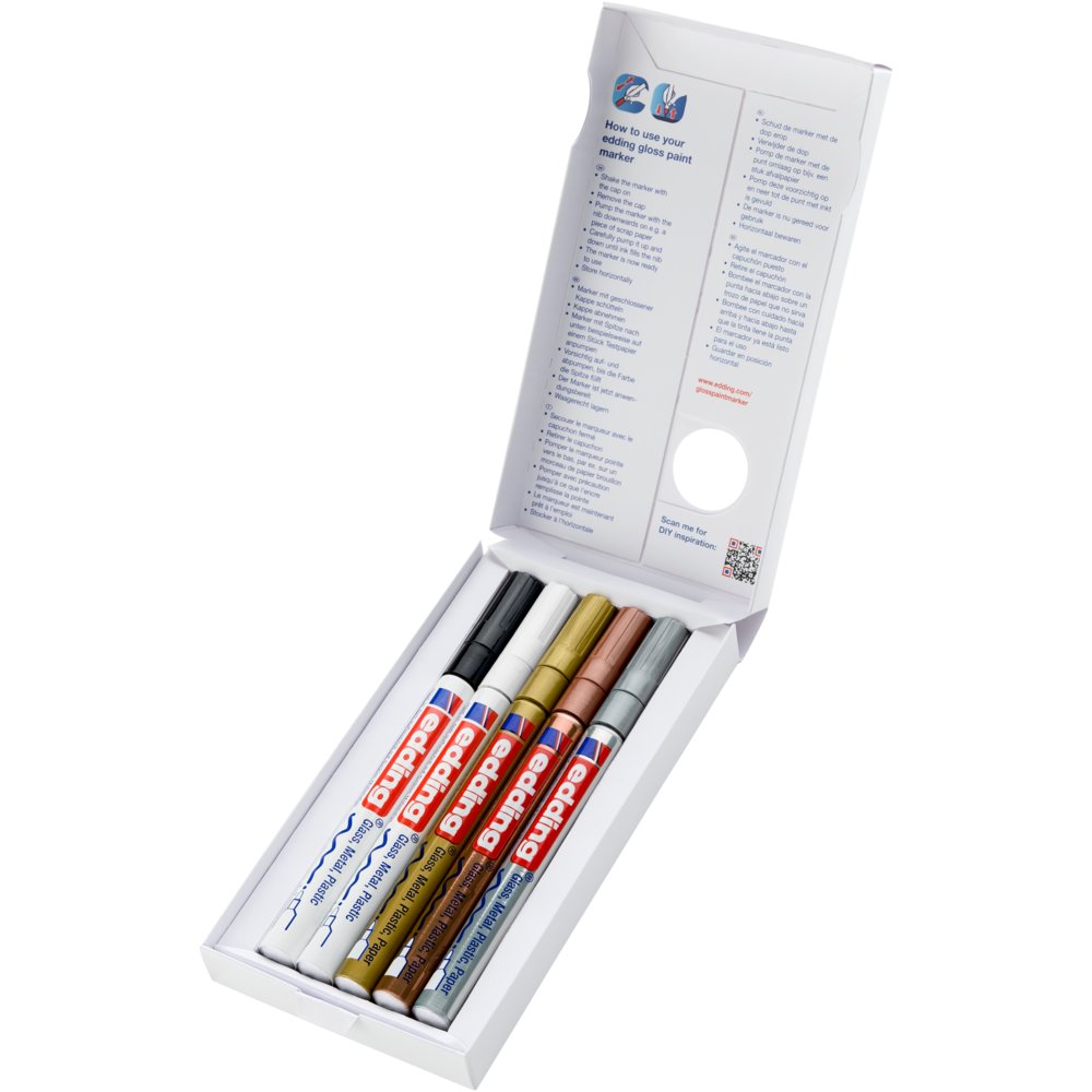 edding 751 gloss paint marker set of 5 assorted metallic