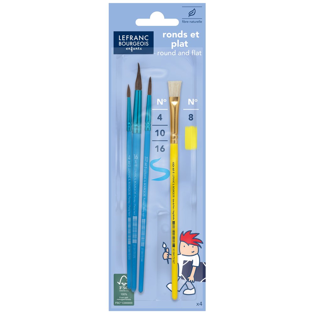 Lefranc Bourgeois Education Ponyhaar Set 4 Penselen N° 6/10/16 + Varkenshaar Penseel N° 8