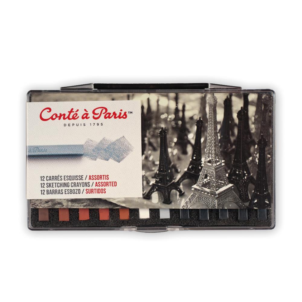 Conté à Paris Kunsstof Doosje 12 Carre Schetskrijtjes Assorti
