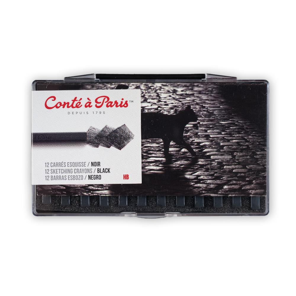 Conté à Paris Kunststofdoosje Carre Schetskrijtjes 12 Noir 2B
