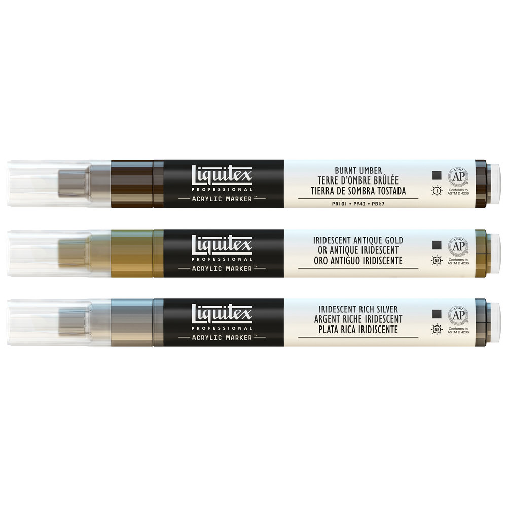 Liquitex Professional Acrylic Paint Marker Iridescent Fine Set - 3 Markers 2mm