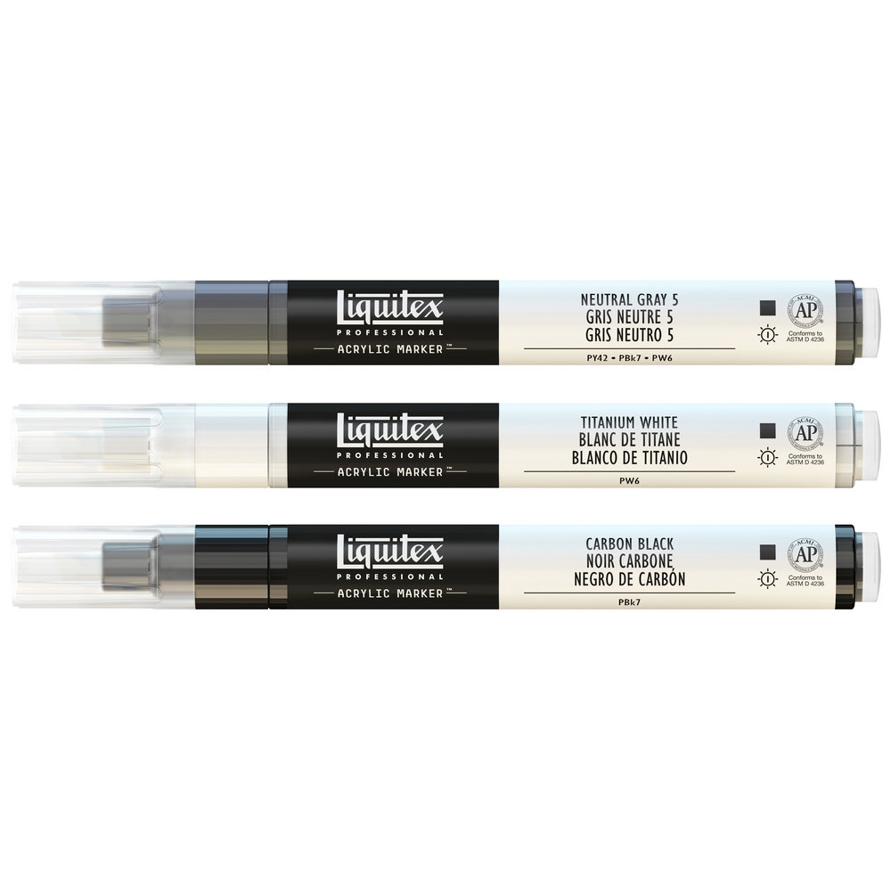Liquitex Professional Acrylic Paint Marker Monochrome Fine Set - 3 Markers 2mm