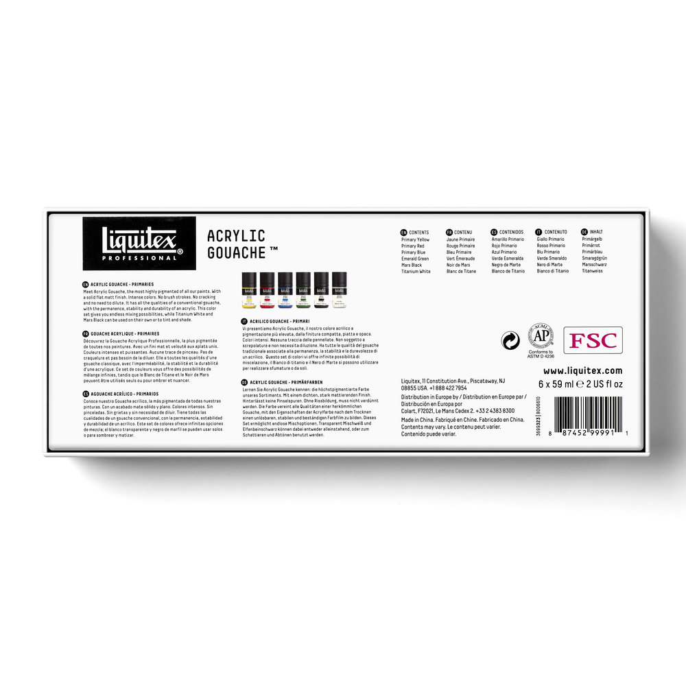 Liquitex Professional Acrylic Gouache Primaire Kleuren Set 6x59ml