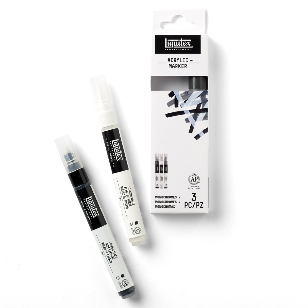 Liquitex Professional Acrylic Paint Marker Monochrome Fine Set - 3 Markers 2mm