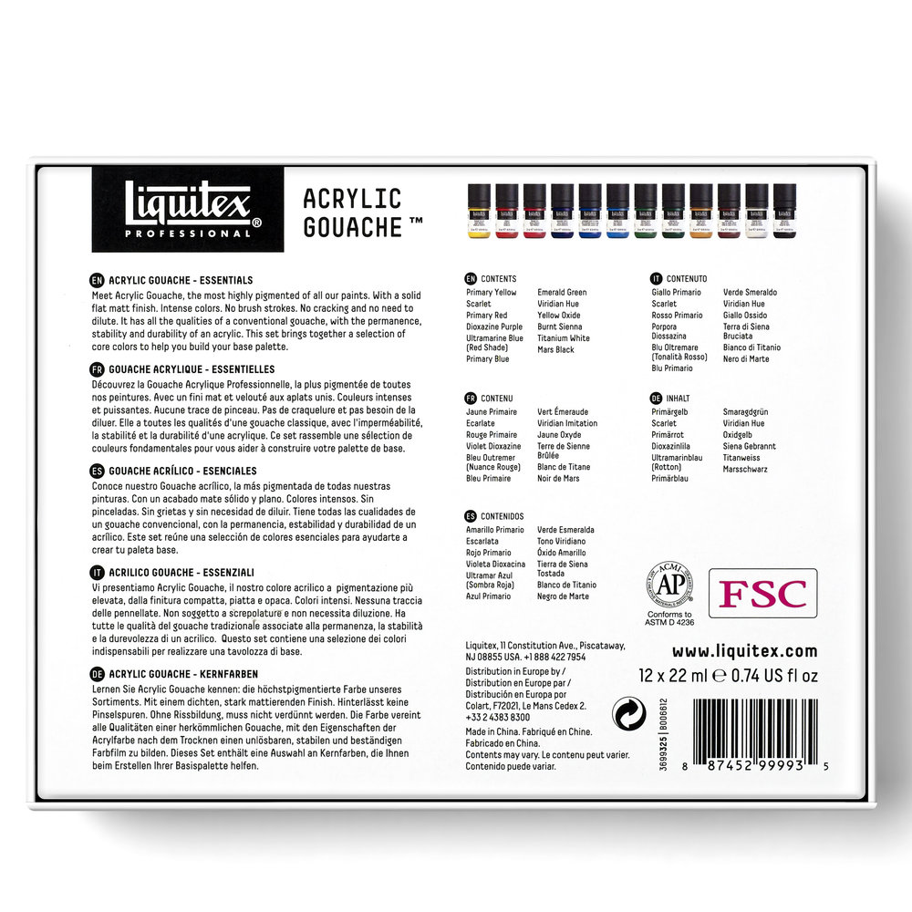 Liquitex Professional Acrylic Gouache Essential Kleuren Set 12x22ml