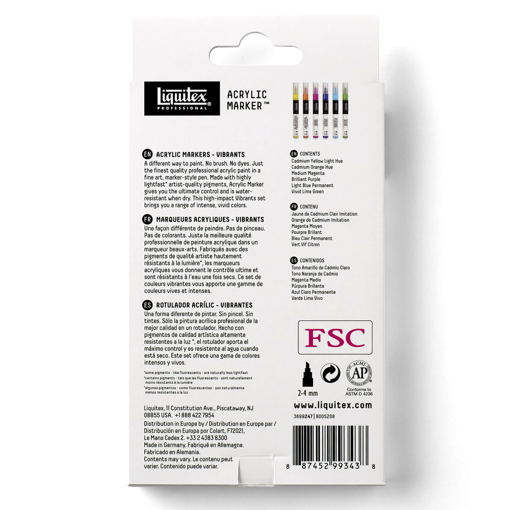 Liquitex Professional Acrylic Paint Marker Vibrant Fine Set - 6 Markers 2mm