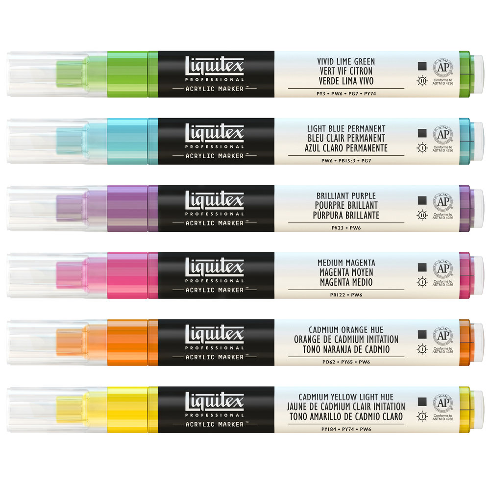 Liquitex Professional Acrylic Paint Marker Vibrant Fine Set - 6 Markers 2mm