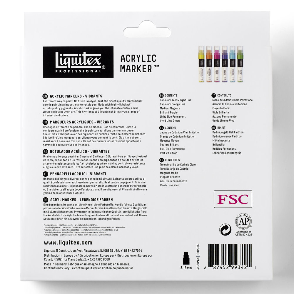 Liquitex Professional Acrylic Paint Marker Vibrant Wide Set - 6 Markers 15mm