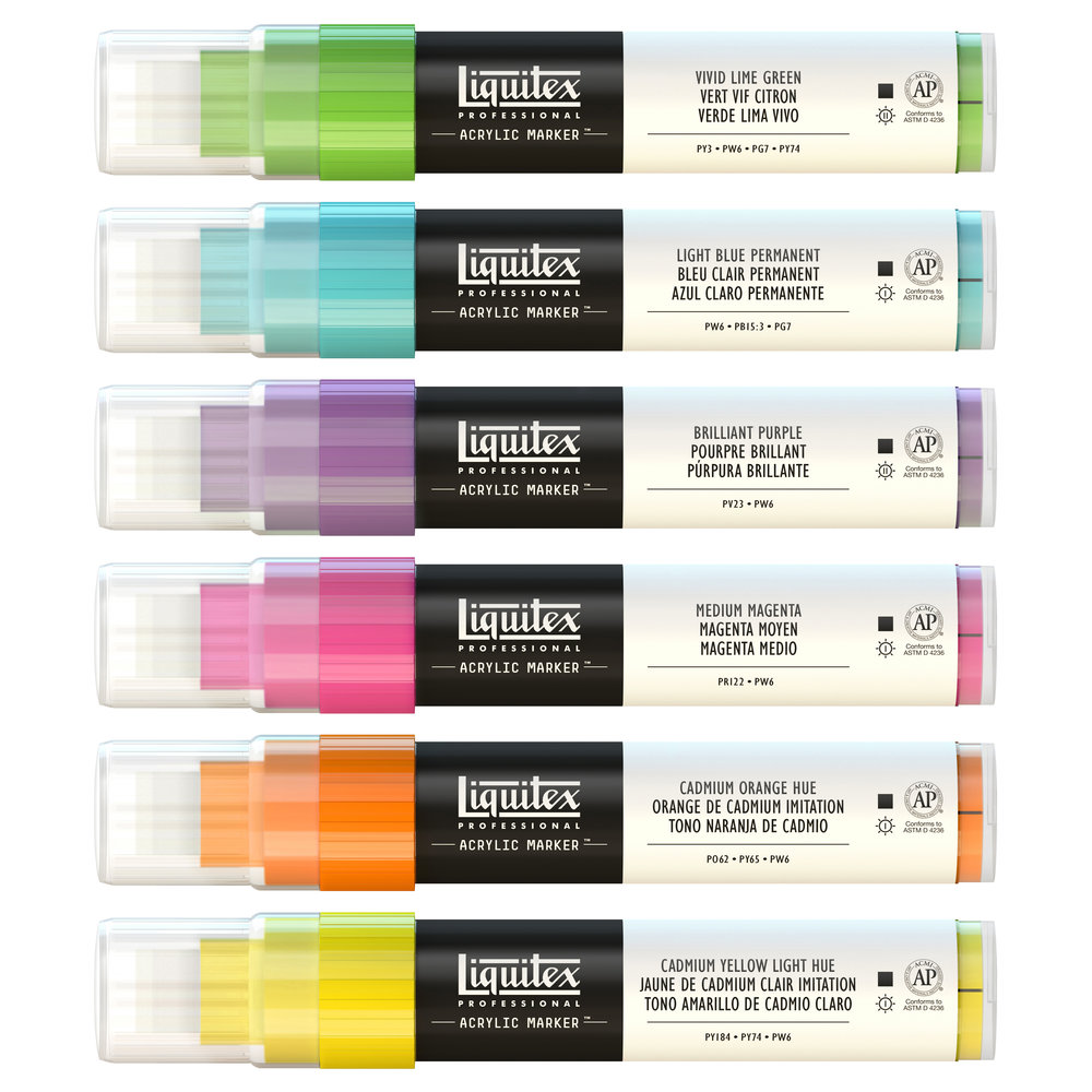 Liquitex Professional Acrylic Paint Marker Vibrant Wide Set - 6 Markers 15mm